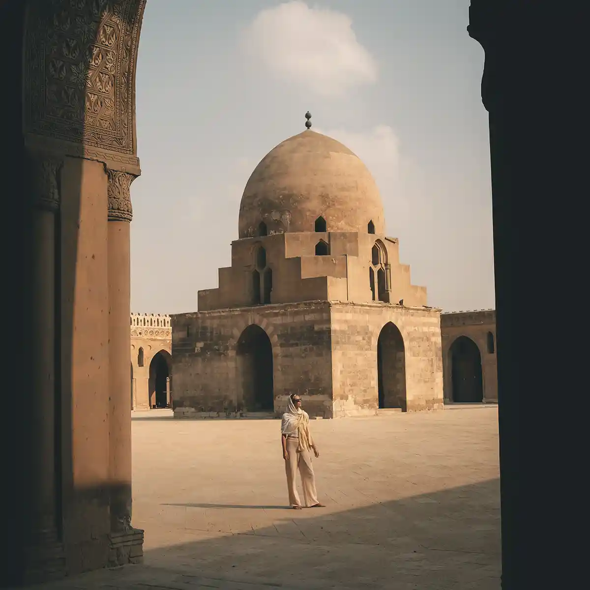lucy-mosque-home Lucy standing in the Mosque of Ibn Tulun in Cairo.